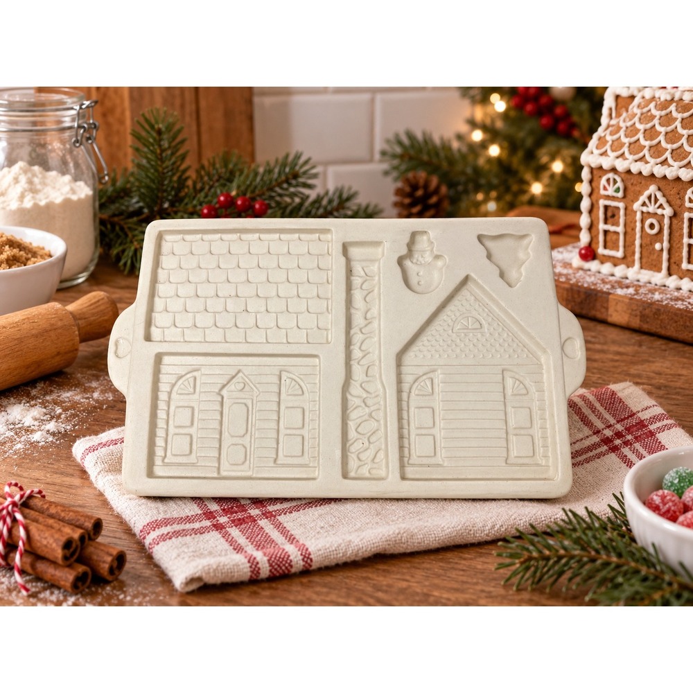 Vtg Pampered Chef Gingerbread House Mold Beige Stoneware 1992 USA Made
